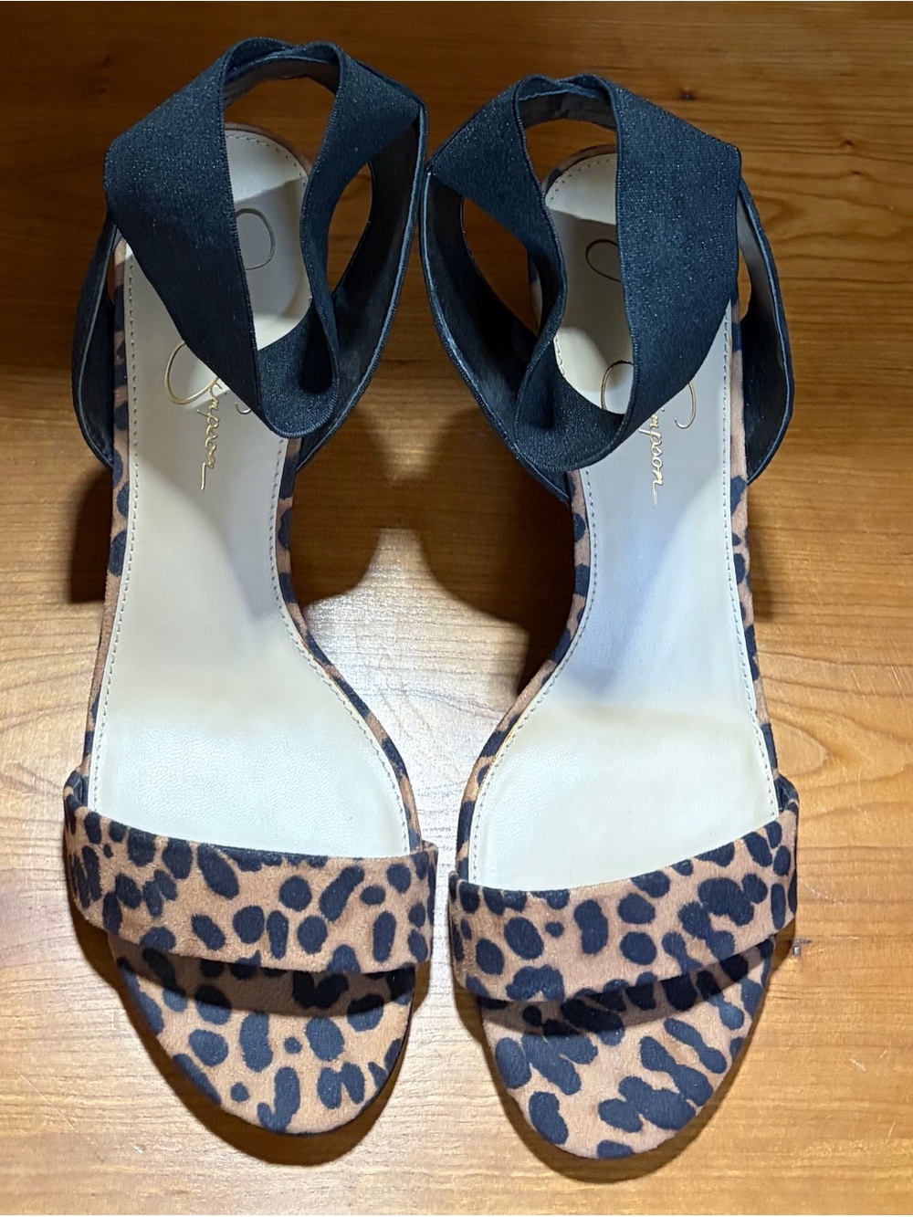 Jessica Simpson Leopard Print Sandals with Black Wrap